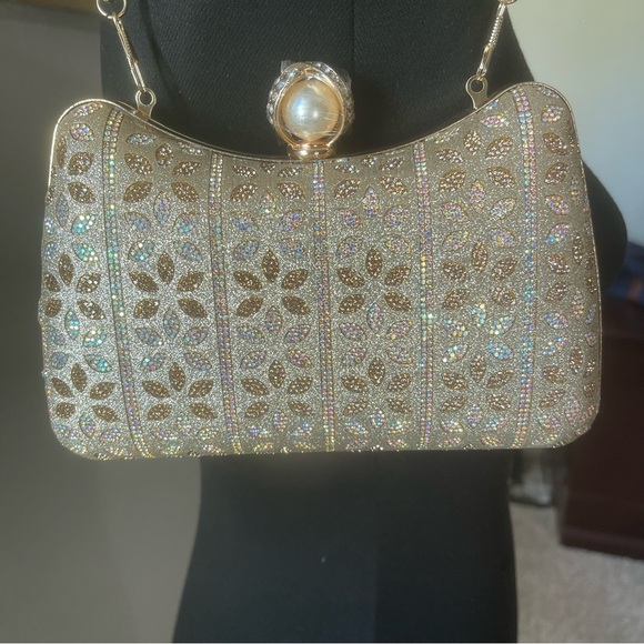 New! handmade bedazzled metal clutch bag for women Color Gold with Rhinestones - Picture 1 of 7